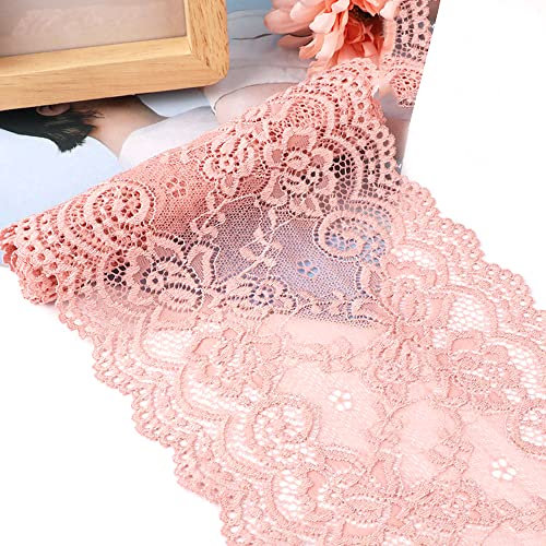 15cm x 3m Elastizität Spitzenband Spitzenbordüre Spitzenborte Zierband Dekoband Spitzen Borten Bänder zum Nähen,DIY Basteln,Deko für Kleidung Unterwäsche Dessous Hochzeitskleid Tischdeko,Rosa #1