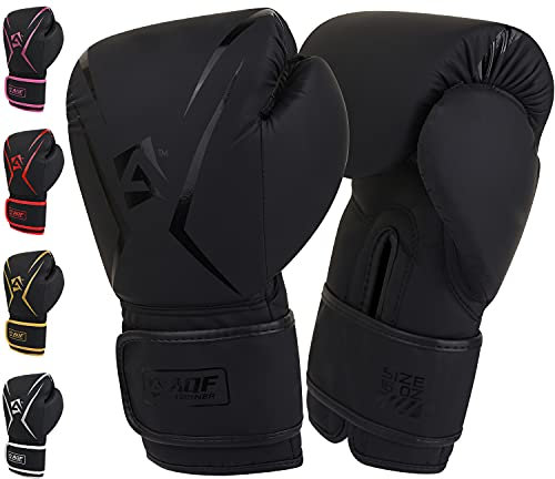AQF Gants De Boxe, Sac De Frappe Cuir Gant De Boxe Enfant, Gant MMA, Gant Boxe Homme & Femmes, Pao Boxe, Arts Martiaux, Sac De Boxe Gloves avec Extra Rembourrage 4 6 8 10 12 14 16 Oz (4 oz, Noir)