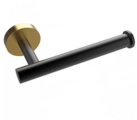 Vinsani 1PK Toilet Roll Holder Dispenser Wall Mounted Stainless Steel Minimalist Modern Style Rust Resistant Rotate Proof Toilet Paper Holder for Bathroom & Kitchen – Black & Gold