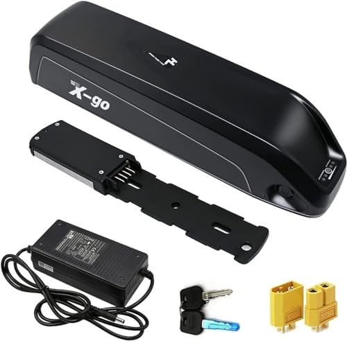 X-go Electric Bike Battery 48V 10AH with Charger, Safe Lock, 4-pin Base Plate and Battery Level Indicator, Stable Ebike Battery for 150W-500W Motor