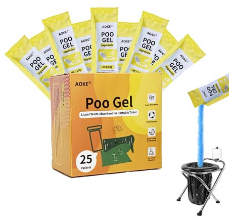 AOKE Portable Toilet Powder, 25 Pack Poo Gel for Camping Eco Absorbent Gel Liquid Waste Gelling and Deodorizing Powder, Emergency Toilet Waste Treatment for Outdoor Camping Hiking