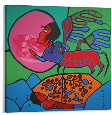 Norval Morrisseau Naive Art Painting Poster Dreaming of The Astral Flugzeug Malerei Leinwand Wandkunst Wohnzimmer 70 x 70 cm