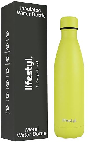 LIFESTYL. Stainless Steel Water Bottle | 24 Hrs Cold&12 Hrs Hot| Thermoshield Technology Vacuum Insulated Metal, Leak-Proof, Hike, Walks, Gym, Yoga, Cycling (Citrus Green, 750, Milliliters)
