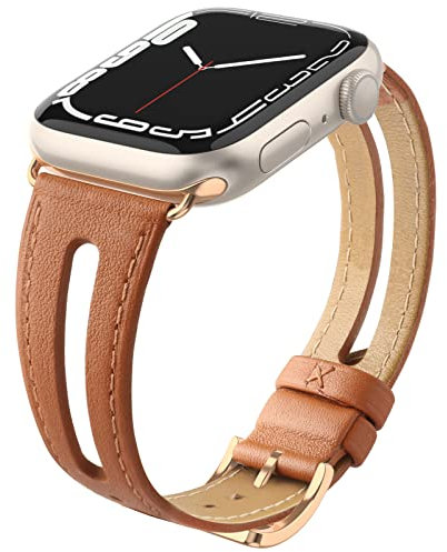 Tuocal Lederband Kompatibel mit Apple Watch Armband 42mm (Series 10) 41mm 40mm 38mm, Schlankes Weiches Echtleder Ersatzarmband für iWatch Series 10 9 8 7 6 5 4 3 2 1 SE Sport Edition Damen
