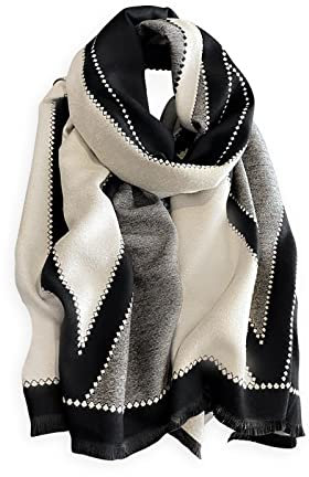 LumiSyne Winter Schal Kaschmir Stolen Für Damen Herren Mode Geometrische Muster Pashmina Schals Mit Quasten Paar Stil Langer Kaschmir Schal Weiche Warmer Schultertuch Stola