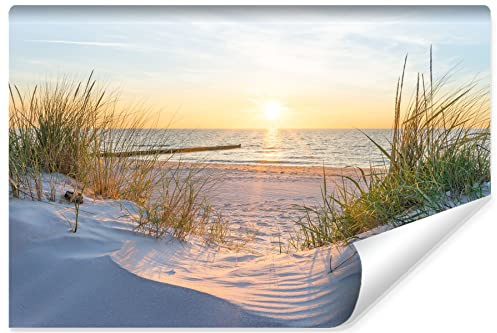 Muralo Fototapete Strand, Meer, Dünen, Sonne, Himmel, Wasser - 208x146 cm | Fantasievolle Tapete, Landschaft - ideal für Wohnzimmer und Schlafzimmer, Schlafzimmer und Esszimmer