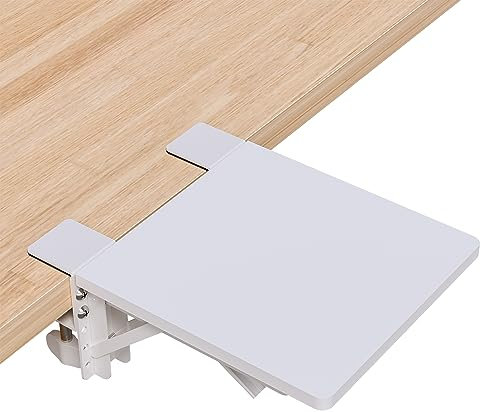 BONTEC Ergonomics Desk Extender Tray, 24cm*23cm Table Mount Arm Wrist Rest Shelf, 90° Foldable Elbow Arm Support, Clamp on Computer Arm Rest for Desk, Suitable for Office desks, White