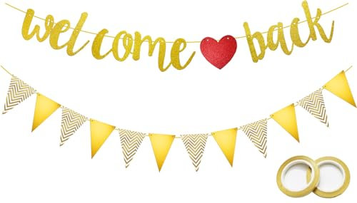 Koliphy Guirnalda Welcome Back, Oro Decoracion de Welcome Back Pancarta, Fiesta de Welcome Back Guirnalda para Fiestas Familiares, De Vuelta a la Escuela