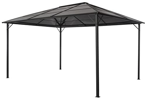 Festnight Gartenpavillon 4x3 m Polycarbonat Dach Pavillon Wasserabweisend UV-Schutz 50+ Metall Gestell Partyzelt Anthrazit