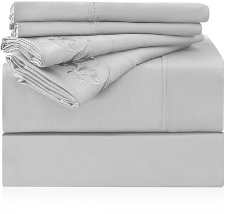 LONAVA California King Size Bettlaken-Set, 6-teilig, Hotel-Luxus, knitterfreie Mikrofaser, Oeko-TEX-zertifiziert, atmungsaktiv und elastisch, 40,6 cm tiefe Taschen, Hellgrau