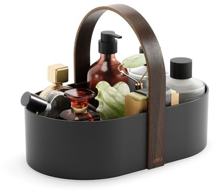 Umbra Bellwood, Caddy mit herausnehmbarer Trennwand für, Organizer für Kosmetik, Bürobedarf und mehr, Holz, Schwarz/Walnuss, S