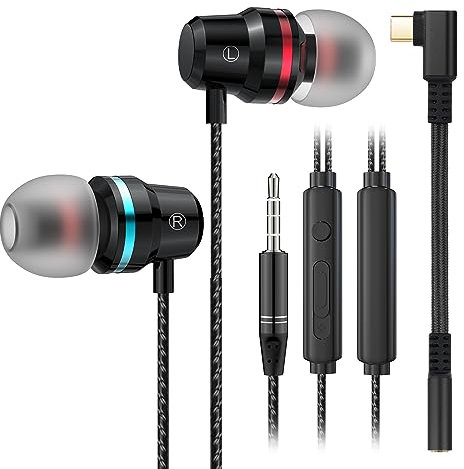 AXFEE Earphones, 3.5mm Jack Wired Earbuds Headphones with Microphone for Most 3.5mm Audio Devices, with USB C to 3.5mm Jack Adapter Compatible with iPhone, Samsung Galaxy S22 S21 S20, Huawei, Xiaomi