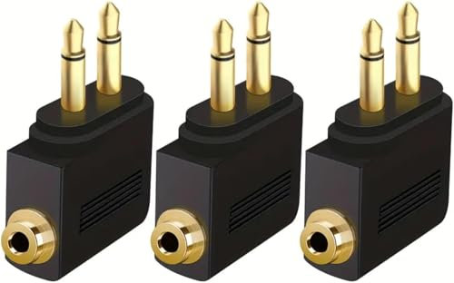 Airplane Flight Headphone Adapters,3 Pack Gold Plated Airline Earphone Convertor Allows you to use your Earphones with all In-Flight Media Systems