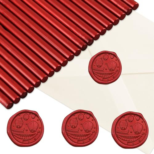 Siegellack Sticks, Hillylolly Siegelwachs Sticks 7mm, 20 stücke Siegelwachs Stangen, Siegelwachs für Heißklebepistole, Wax Seal Sticks für Hochzeit Einladungen, Karten Umschläge (Flammenrot)