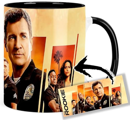 The Rookie Nathan Fillion Richard Jones Melissa O'Neil Tasse Innen & Henkel Schwarz Keramikbecher Mug