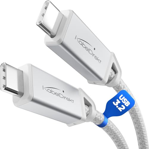 KabelDirekt – Cable USB-C Todo en Uno, USB 3.2 Gen 2, Conectores Metálicos + Diseño Trenzado – 1,5m (20 Gbit/s para Datos/Video, Carga Rápida 240 W, Cable Universal para Datos/Carga/Monitor, Blanco)