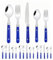 Royal Shang Youpin Two Nail Plastic Handle Kitchen Stainless Steel Silverware Tableware Flatware Cutlery Set Steak Knife Fork Spoon Teaspoon (Blue,20 pieces)