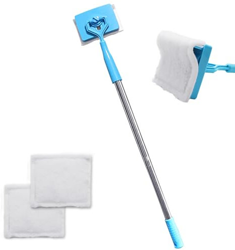Iceten Baseboard & Molding Cleaner Tool with Long Handle - Adjustable Skirting Boards Telescopic Pole, with 2 Reusable Cleaning Pads, 360° Rotation(Blue )