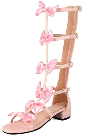 Donna Tacco a Blocco Alla Schiava Sandals Scarpe da Ballo con Punta Aperta E Tacco Medio Zip Carina Sandals Bowknot, E46979Dc Rosa Numero 34 EU