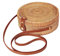 Peosaard Sac de paille rond, Bali vintage à la main, sac en cuir à bandoulière avec bracelet en cuir et boucle, sac de plage d'été à la mode