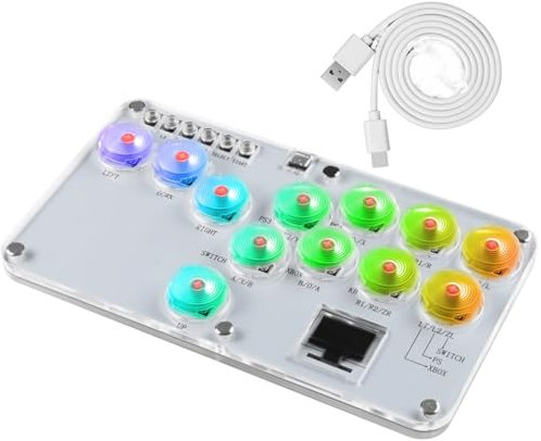 LiLiTok Arcade Fight Sticks Gamerfinger, RGB Lighting, Short Axis Red Shaft, Keyboard Controller for STEAM Deck, Switch, PS5, PS3, PS4, Steam Deck, Street Game Fight Controller