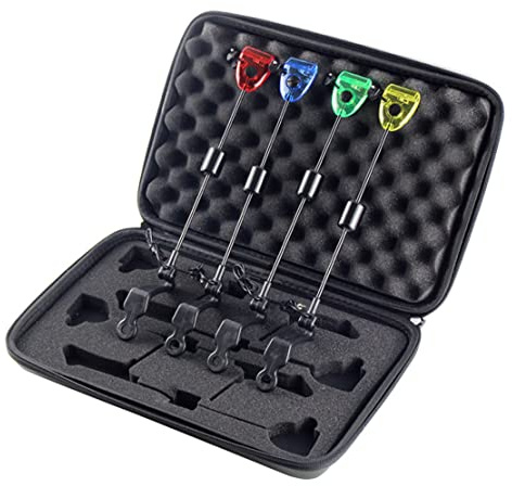 Jorzer Bite Alarms Carp Fishing 4PCS LED Fishing Bite Alarm with a Carry Box Red Yellow Blue Green Fishing Swingers Bite Indicators Fishing Tackle Accessories 12.99 Inch.