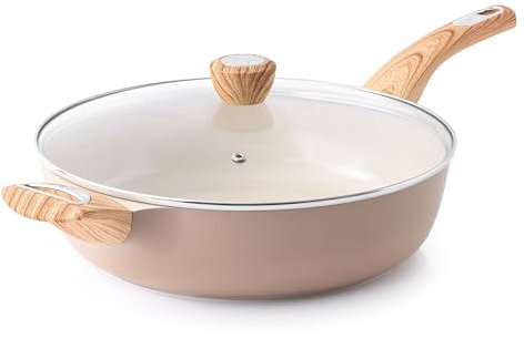 SENSARTE Ceramic Nonstick Frying Pan Skillet with Lid, 12 Inch Large Deep Frying Pan, 5 QT Saute Pan, Induction Pan, Healthy Non Toxic Cooking Pan with Helper Handle, PFOA PFAS PTFE Free
