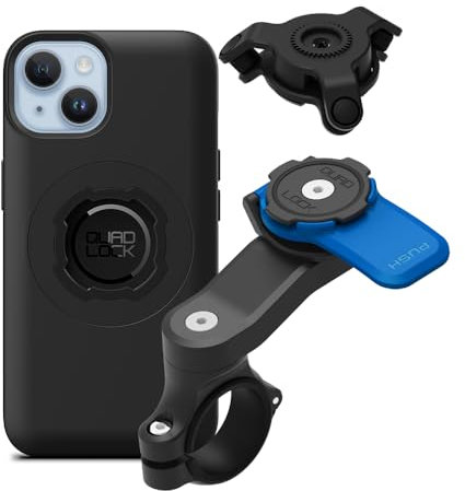 Quad Lock Motorcycle Handlebar Phone Mount Kit with Vibration Dampener and iPhone 14 MAG Case