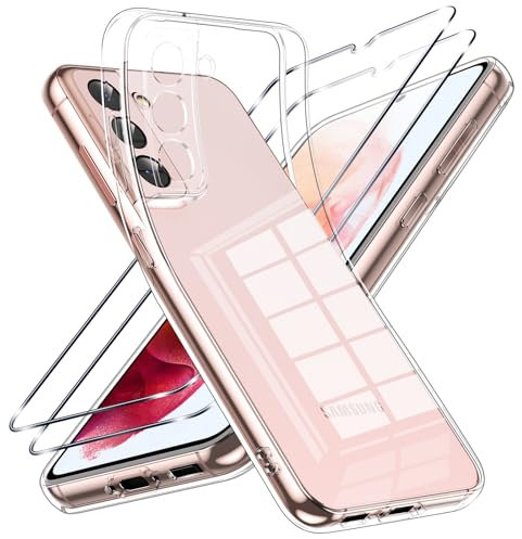 Viojrlra Coque pour Samsung Galaxy S21 5G avec 2 Pièces Verre Trempé Protection écran,Housse Etui Transparente Silicone en TPU Souple,Antichoc Anti-Rayures Bumper Coque pour Samsung S21