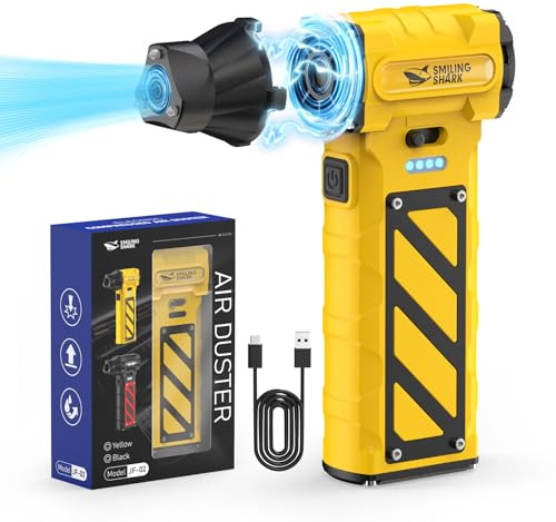 Smiling Shark JF-02 Elektrische Staubgebläse Wiederaufladbar 8000mAh | Stufenlose Geschwindigkeit 110000U/min Compressed Air Duster mit Notfallschneider & Hammer für PC/Auto/Camping