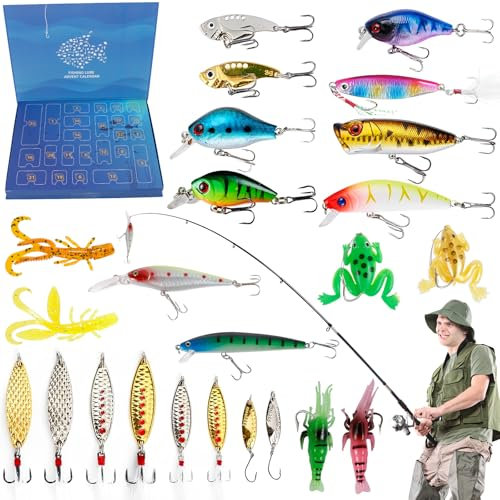 Angel Adventskalender Weihnachts-Countdown 12/24 Tage Angel-set Erwachsene Männer Teenager Jungen 2024 Weihnachtsüberraschungsgeschenk Geeignet für Angelbegeisterte Fischer (24 Tage)
