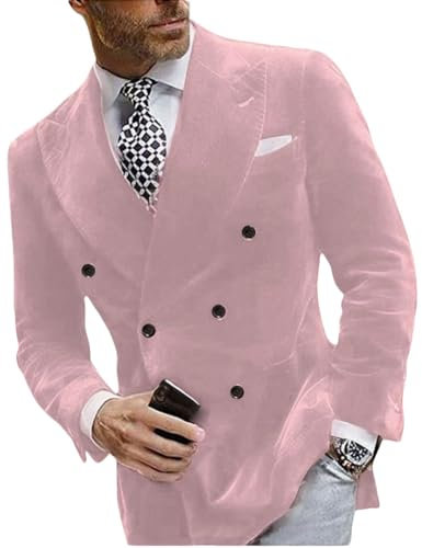 Leader of the Beauty Blazer casual da uomo in lino, slim fit, con 2 bottoni, per matrimoni e balli studenteschi, giacca da smoking da uomo, rosa chiaro, 62