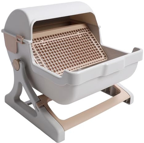 Semi Automatic Cat Litter Box, Quick Cleaning High Top Cat Toilet Pet Litter Pan, Semi Enclosed Litter Box Litterboxes Easy to Clean for Large Cats Kitten