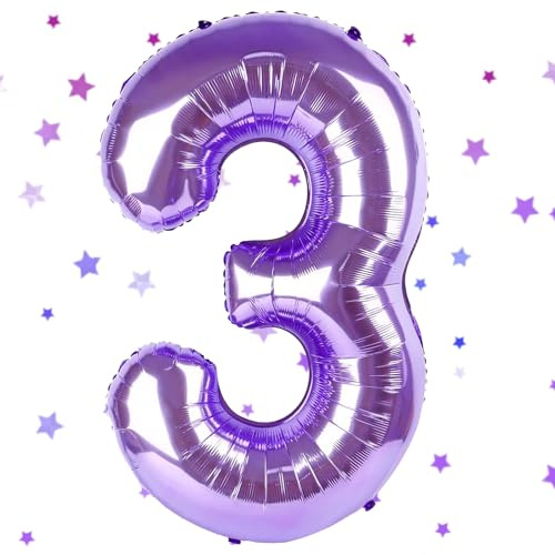 Ballon Chiffre 3,Ballons 3 an Violet,Ballons 3 Ans Anniversaire Numero 3 Hélium Ballons,101cm Chiffre 3 Decoration Pour Garçons Filles Anniversaire Fête
