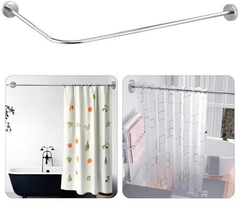 Trintion Shower Curtain Pole, Shower Curtain Rods, L Shape (60-80 x 100-160 cm) Curved Bathtub Rail Extendable Stainless Steel Shower Corner Curtain Rail for Bathroom Fitting Room
