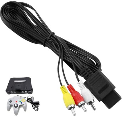 N64 AV Cable, N64 Cable Composite TV AV Display Cable Replacement Wire Cords Standard Composite Cables Superior Picture and Sound Compatible with N64 Game Cube SNES