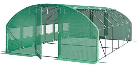 Serre Tunnel Premium TOOLPORT 4x6m avec Porte pivotante, bâche PE 180 g/m² Vert Transparent