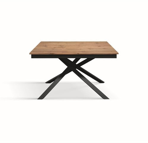 KONTE.DESIGN Tisch Volpaia aus Holz, rustikale Eiche und Basis aus lackiertem Metall in Anthrazit, ausziehbar 160 x 90 cm - 210 x 90 cm