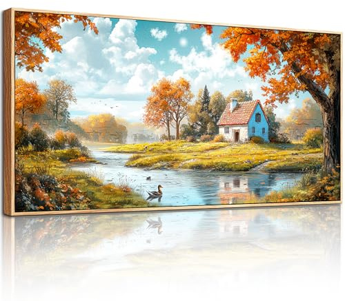 hyidecorart Landschaft Wandbilder mit Rahmen Moderne Gemälde 60x120 cm | Naturthemen, HD-Druck, Leicht Aufzuhängen, Große Formate, Leinwandgewebe, Schön Wanddeko, Geschenk, Einfache Installation