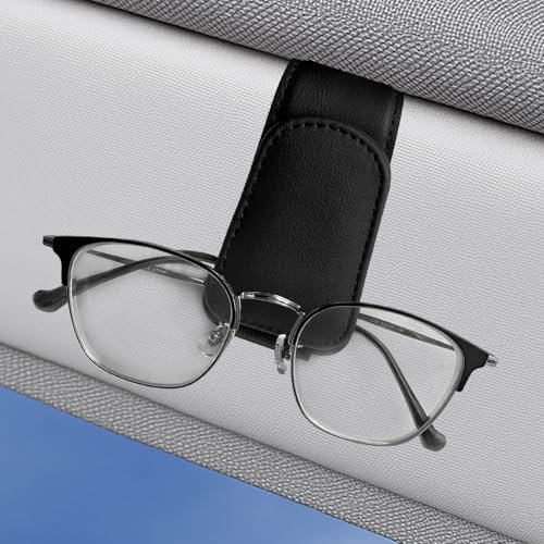 VELLUSTRA 2 Pezzi Porta Occhiali Auto Magnetico, Portaocchiali da Auto Pelle Universale, per Tutti Gli Occhiali e Clip per Visiera Auto, per Occhiali da Sole, Occhiali, Biglietti da Visita (Nero)