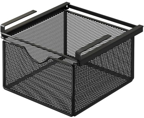 perfk Ausziehbarer Korb zur Aufbewahrung unter dem Regal, Hängeschublade unter dem Schrank– Stahlgitter – Ohne Montage – Ideal für Kleiderschrank, Home-Office & Kommode, M