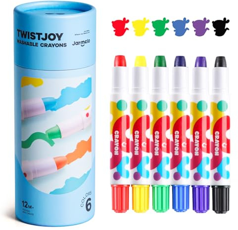 Jar Melo TwistJoy Jumbo Crayons for Kids, 6 Colors Non Toxic Chunky Crayon for Toddlers Easy to Hold, Washable & Safe Colouring Crayons, Art Gift for Boys and Girls