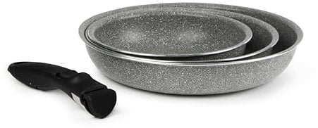 Excelsa Country Rock 3-teiliges Pfannen-Set, Antihaftbeschichtung, 20-24-28 cm, abnehmbarer Griff