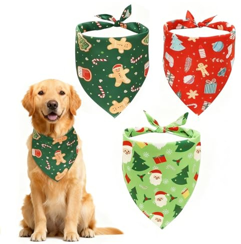 ARYIMYDP 3 Stück Hundehalstuch Weihnachten, Weihnachts Bandana für Hunde und Katzen, Weiches Atmungsaktives Halstuch mit Festlichen Motiven