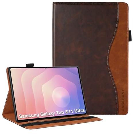 CASAFUNY Case for Samsung Galaxy Tab S11 Ultra 14.6 Inch 2025, PU Leather Tablet Protective Case with S Pen Holder, Document Slots for Samsung Galaxy Tab S11 Ultra, Brown