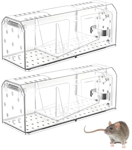 Skythrive Lebendfalle für Maus Mausefalle 2er Set - Tierfreundliche Hygienische Mäusefalle mit Doppeltüren, Hochsensitive Quick Release Ausgang, Keiner Kontakt mit Mäusen, Transparent
