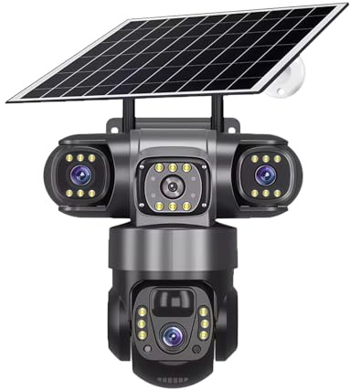 Tosuny Caméra de sécurité Solaire 4K sans Fil Extérieure, Caméra PTZ 360° pour la sécurité de la Maison, Triple Objectif, Zoom 10X, Détection de Mouvement PIR, Conversation
