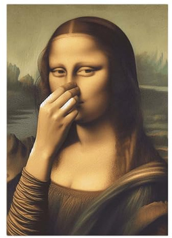 Yonuaret Tableau De La Joconde,50x70cm Collection Vintage Humoristique Et Fantaisiste Décoration Murale Pour Salle De Bains Humour Ancien Parodie De La Mona Lisa Pour Toilettes, Chambre, Résidence