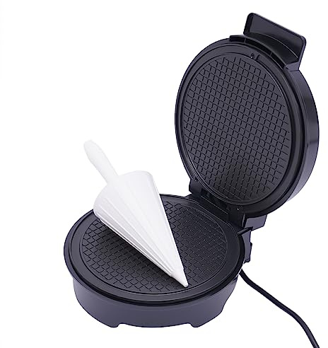 Waffeleisen Rund 1200W, Eiswaffeleisen, Eiswaffel Waffelhörnchen, für Eistüten und Waffelhörnchen, Einstellbarer Thermostat & Kegelformer, Antihaft-Beschichtung, Schwarz