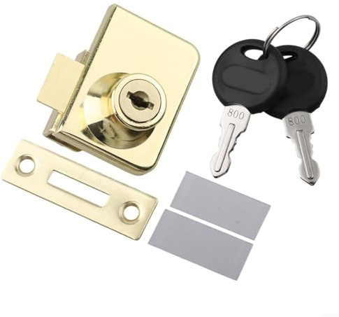 Comgooldool Verrou de porte en verre doré avec clés, bouton intégral pour vitrine, cave à vin, loquet de sécurité en alliage de zinc en 3 tailles (style 1/2/3) (C)